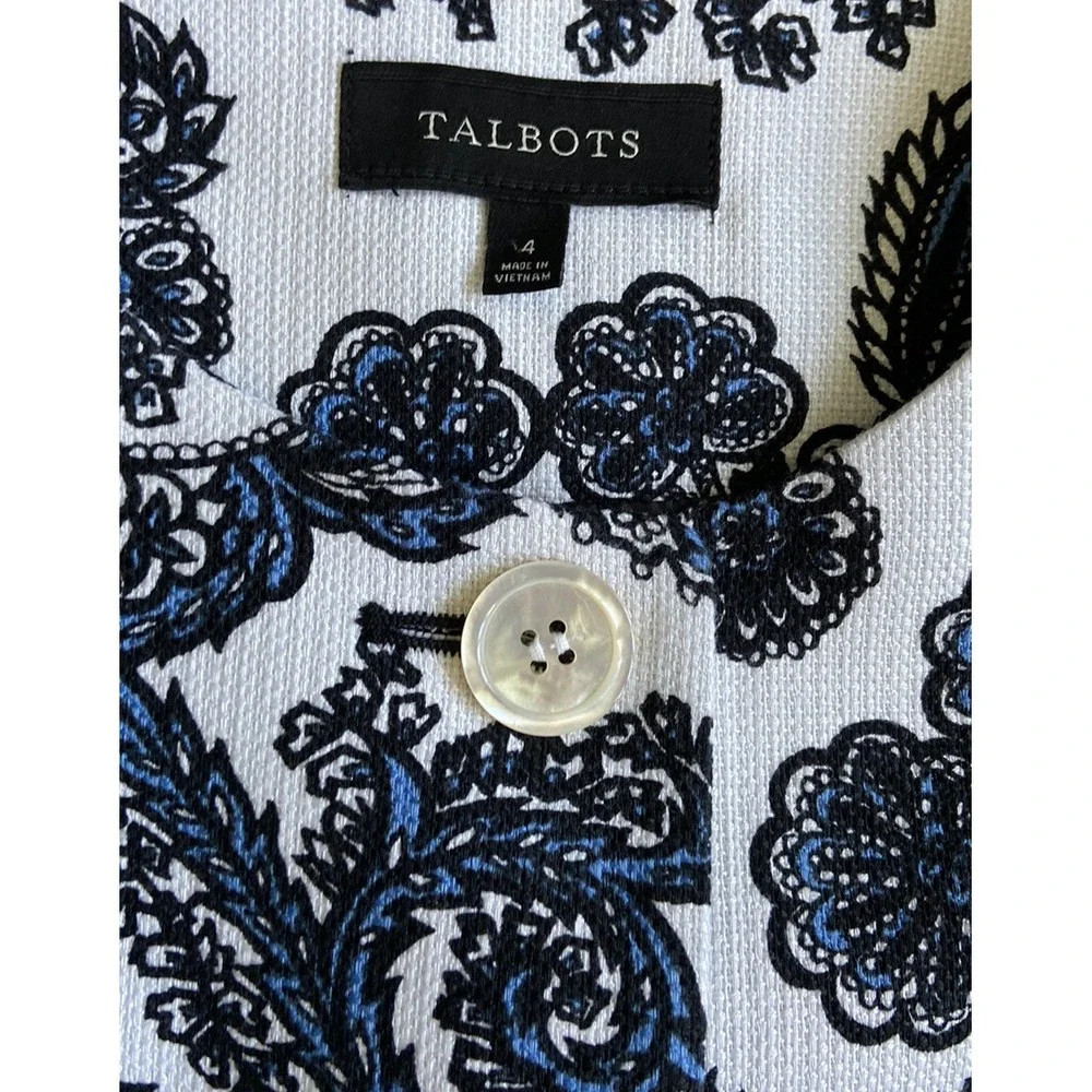 Talbots Cropped Paisley Jacket Blazer Size 4 Blue Swing Quiet Luxury Career wear